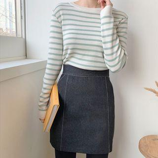 Stitched Mini Denim Skirt