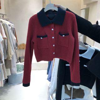 Contrast Collar Cropped Cardigan