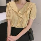 V-neck Tie-back Ruffled Blouse