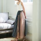 Color Block Floral Print A-line Maxi Skirt As Shown In Figure - One Size