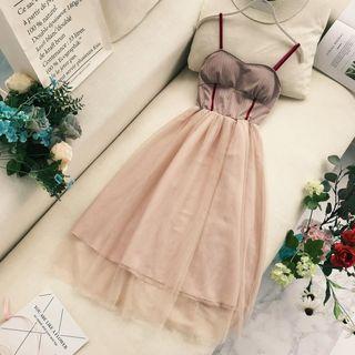 Spaghetti Strap A-line Midi Sheer Dress