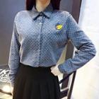 Dotted Shirt With Leaf Brooch