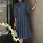 Mock-neck 3/4-sleeve A-line Dress