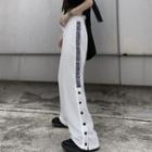 Leopard Print Trim Drawstring Wide Leg Sweatpants