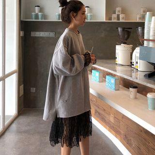 Loose-fit Pullover / Lace Long-sleeve Midi Dress