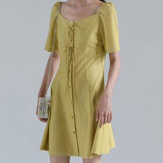 Short-sleeve Bow-front A-line Dress