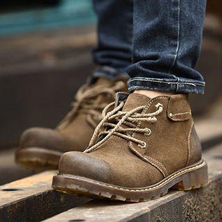 Genuine Leather High-top Lace Up Boots