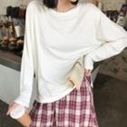 Long-sleeve Plain Top / Maxi Plaid A-line Skirt