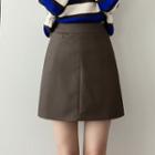 High-waist Plain Simple A-line Pu Skirt