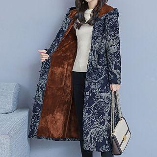 Fleece-lined Hooded Frog-button Coat
