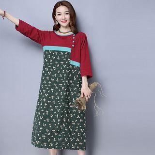 Print Panel 3/4-sleeve Dress