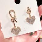 Non-matching Alloy Knot Rhinestone Heart Dangle Earring 1 Pair - As Shown In Figure - One Size