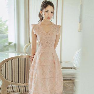 Sleeveless Lace Midi A-line Party Dress