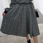 Glen-plaid Wool Blend Gathered Skirt