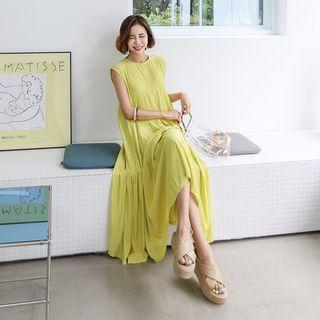 Cap-sleeve Tiered-hem Long Dress