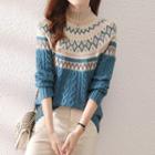 Mock-neck Cable Knit Jacquard Sweater