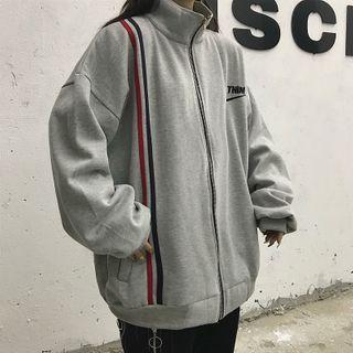 Letter Embroidered Woolen Zip Jacket