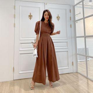 Puff-sleeve Culottes Jumpsuit