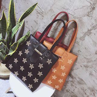 Star Print Faux Leather Shopper Bag