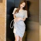Ruched Short-sleeve Mini Sheath Dress