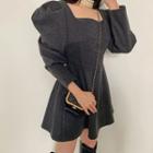 Square-neck Puff-sleeve Mini Flare Dress