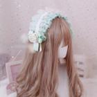 Mesh Ruffled Flower Lace Headpiece Mint Green - One Size