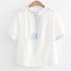 Notch Neck Elbow-sleeve Top