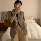 Short-sleeve Plain Blazer Brown - One Size