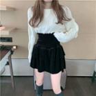 High-waist Velvet Mini A-line Skirt Black - One Size