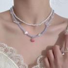 Peach / Strawberry Butterfly Faux Crystal Layered Necklace