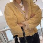 Reversible Shawl-collar Faux-shearling Cropped Jacket Beige - One Size