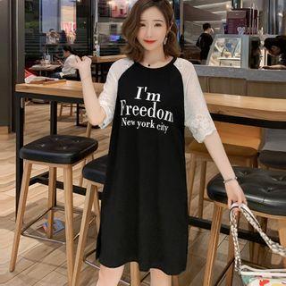 Short-sleeve Color-block Lettering Dress