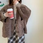 Loose-fit Fleece Cardigan Coffee - One Size