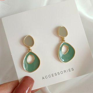 Glaze Dangle Earring 1 Pair - 925 Silver Stud - Green - One Size