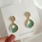 Glaze Dangle Earring 1 Pair - 925 Silver Stud - Green - One Size