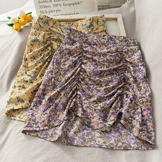 Ruched Floral Mini Skirt
