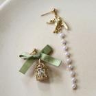 Non-matching Faux Pearl Bird & Bow Dangle Earring 1 Pair - Earrings - One Size