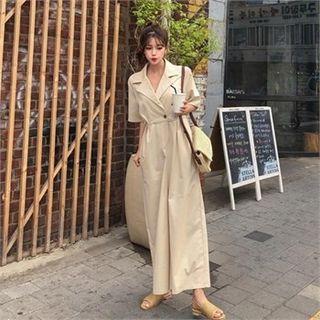 Short-sleeve Button-trim Jumpsuit
