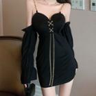 Chained Strap / Long-sleeve Mini Dress