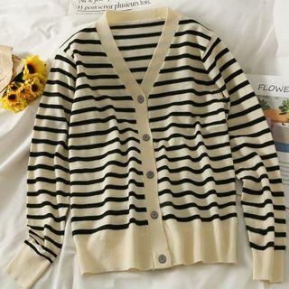 Striped Loose Cardigan Almond - One Size