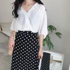 Set: Elbow-sleeve Blouse + Dotted Maxi Skirt
