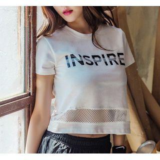 Short-sleeve Lettering Mesh Sports Top