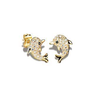Fashion Cute Plated Gold Dolphin Stud Earrings With Cubic Zircon Golden - One Size