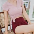 Set: Short-sleeve Tie-side Swim Top + Swim Bottom