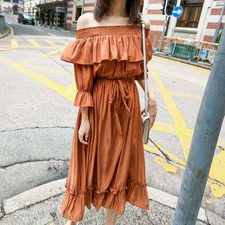 Ruffle Off-shoulder Long-sleeve Dress