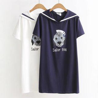 Print Sailor Collar T-shirt Dress