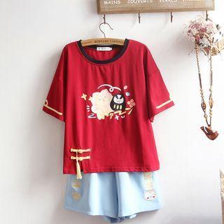 Short-sleeve Cartoon Tasseled T-shirt / Shorts / Set