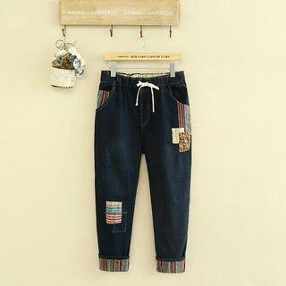 Panel Drawstring Waist Jeans