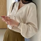 Plus Size Bishop-sleeve V-neck Cardigan