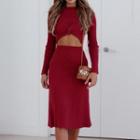 Set: Long-sleeve Crinkled Knit Top + Mini A-line Skirt